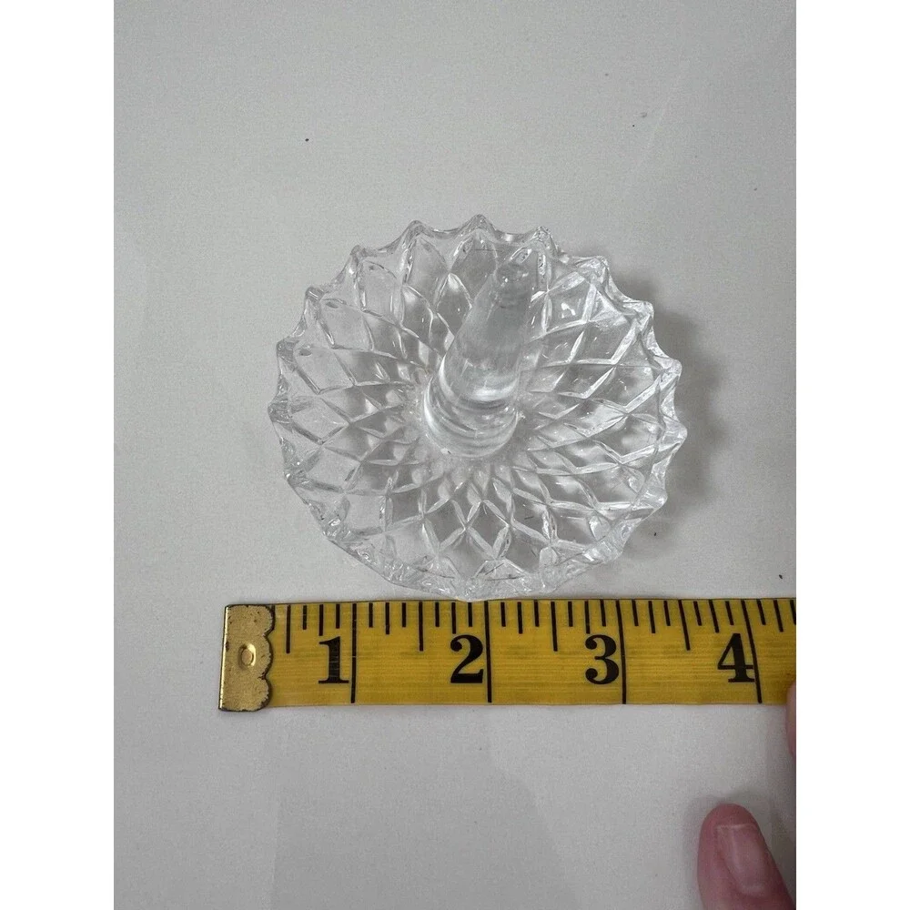 Beautiful Vintage Cut Glass Small Ring Holder Stand Display Diamond Pattern